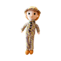Suzie's Sunshine Dolls Army doll in a multicolour crocheted camouflage uniform and hat, with orange shoes.