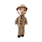Suzie's Sunshine Dolls Army doll in a multicolour crocheted camouflage uniform and hat. Approx. 28-30cm tall.