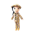 Suzie's Sunshine Dolls Army doll in a multicolour crocheted camouflage uniform and hat. Approx. 28-30cm tall.