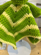 Suzie's Sunshine Dolls Kasabian the Croc lovey blanket, green and cream crochet, 25x25cm