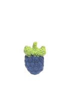 Suzie's Sunshine Dolls hand-crocheted blue berry with green leaves, made of cotton yarn.