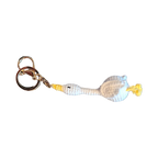 Suzie's Sunshine Dolls white crochet goose keychain with yellow beak and feet, attached to a gold keyring.