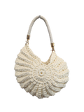 Suzie's Sunshine Dolls cream crochet shell handbag with braided faux leather strap and gold hardware.