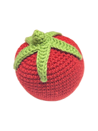 Suzie's Sunshine Dolls red crochet strawberry with green leaves, handmade cotton yarn