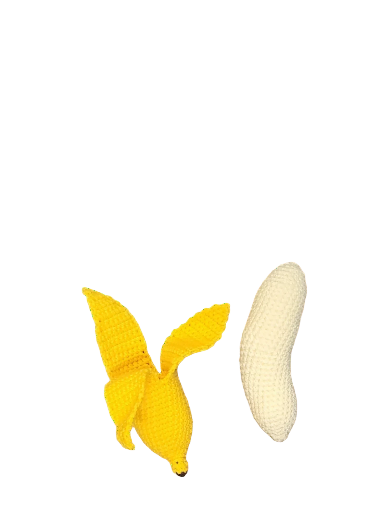 Suzie's Sunshine Dolls yellow crocheted banana peel and white banana made of cotton yarn