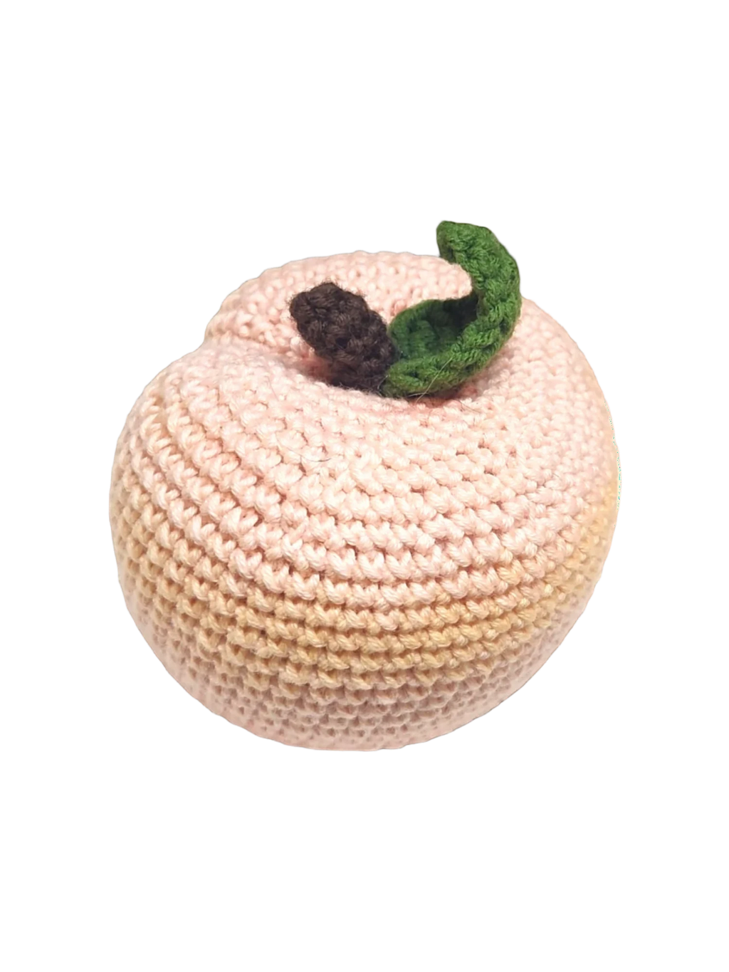 Suzie's Sunshine Dolls hand-crocheted light pink peach with brown stem and green leaf detail.