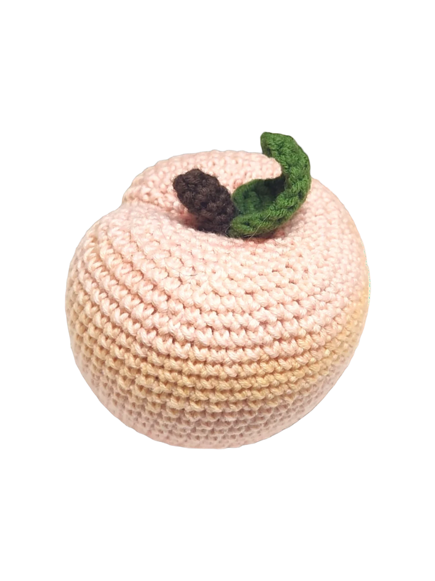 Suzie's Sunshine Dolls hand-crocheted light pink peach with brown stem and green leaf detail.