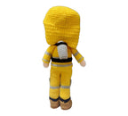 Suzie's Sunshine Dolls yellow crocheted fireman doll with reflective stripes and brown boots. Handmade.