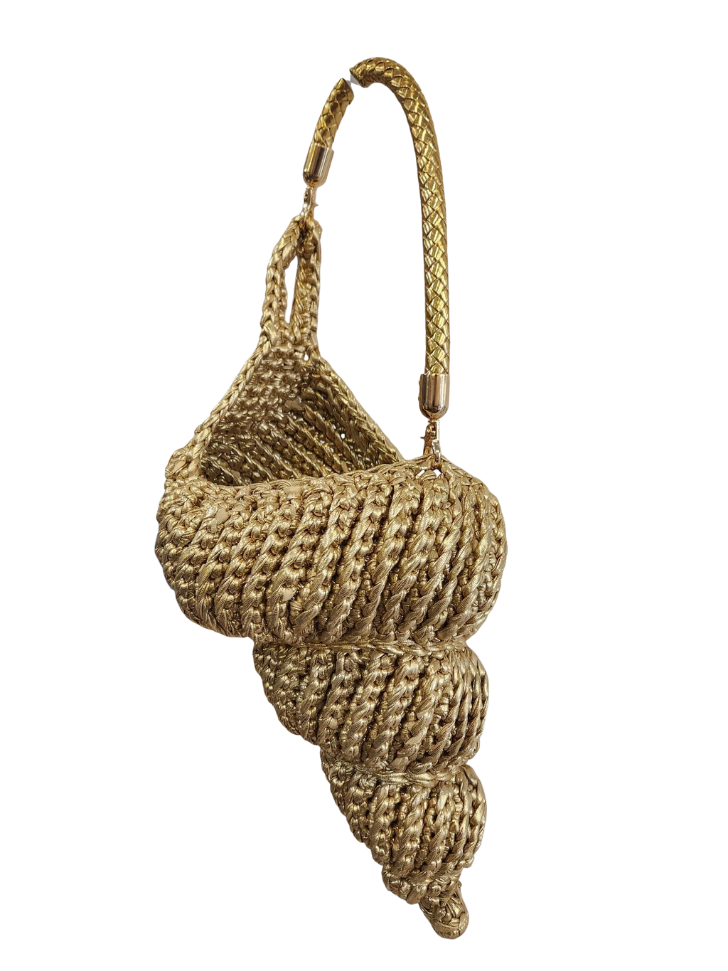 Suzie's Sunshine Dolls gold woven seashell shoulder bag with braided strap