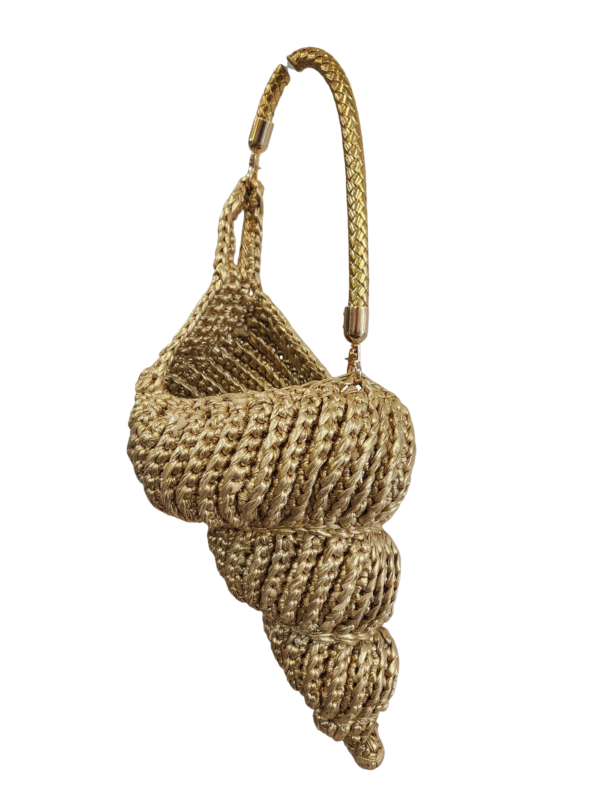 Suzie's Sunshine Dolls gold woven seashell shoulder bag with braided strap
