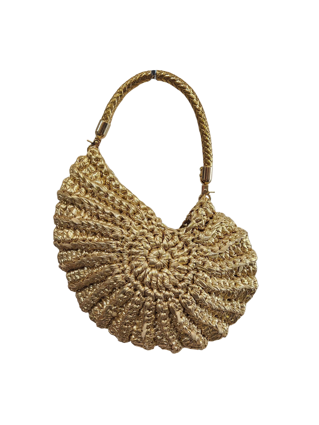 Suzie's Sunshine Dolls gold textured shell shaped handbag with braided handle