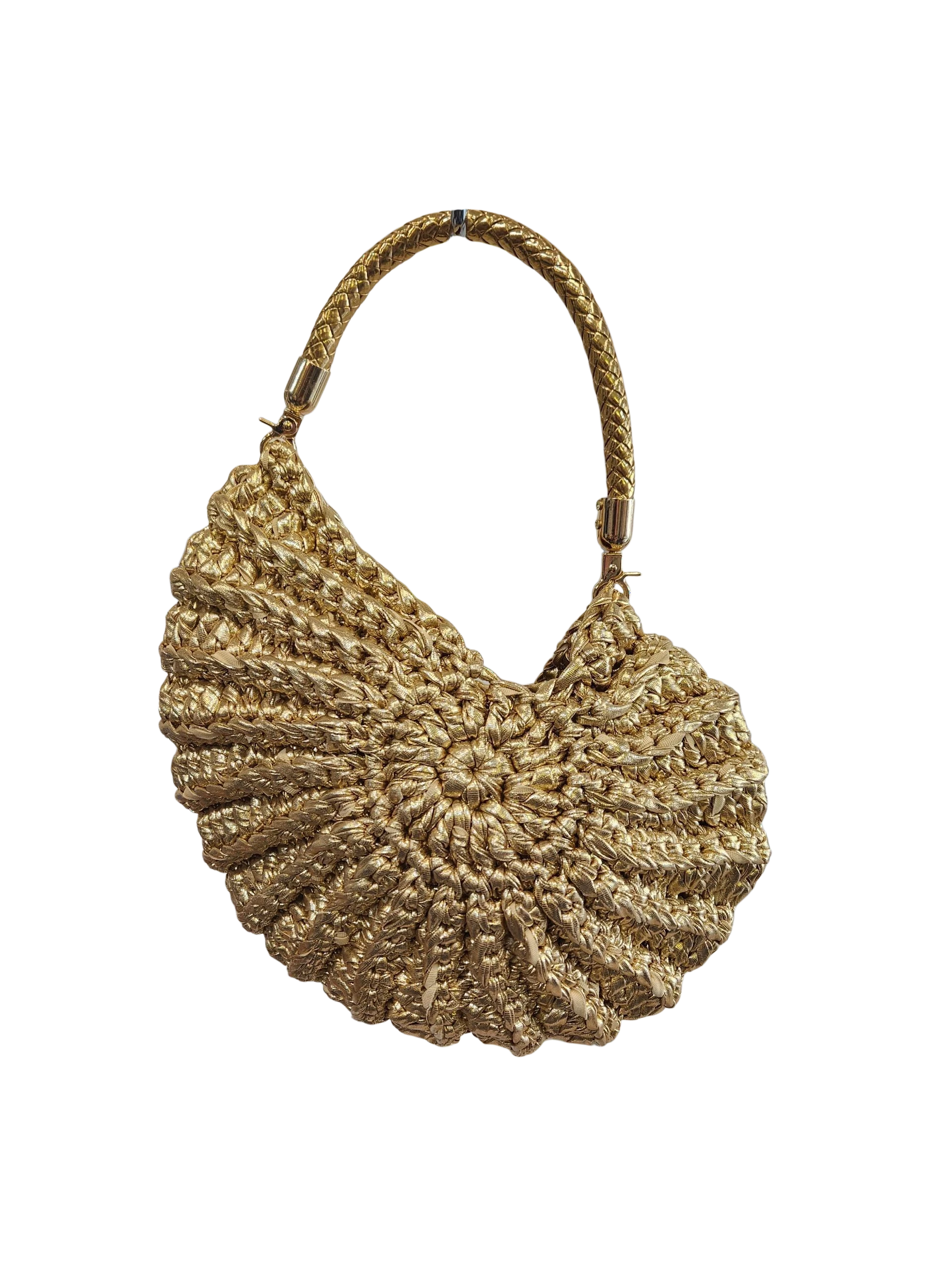 Suzie's Sunshine Dolls gold textured shell shaped handbag with braided handle