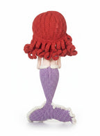 Suzie's Sunshine Dolls handmade crochet mermaid doll with red curly hair and purple tail.