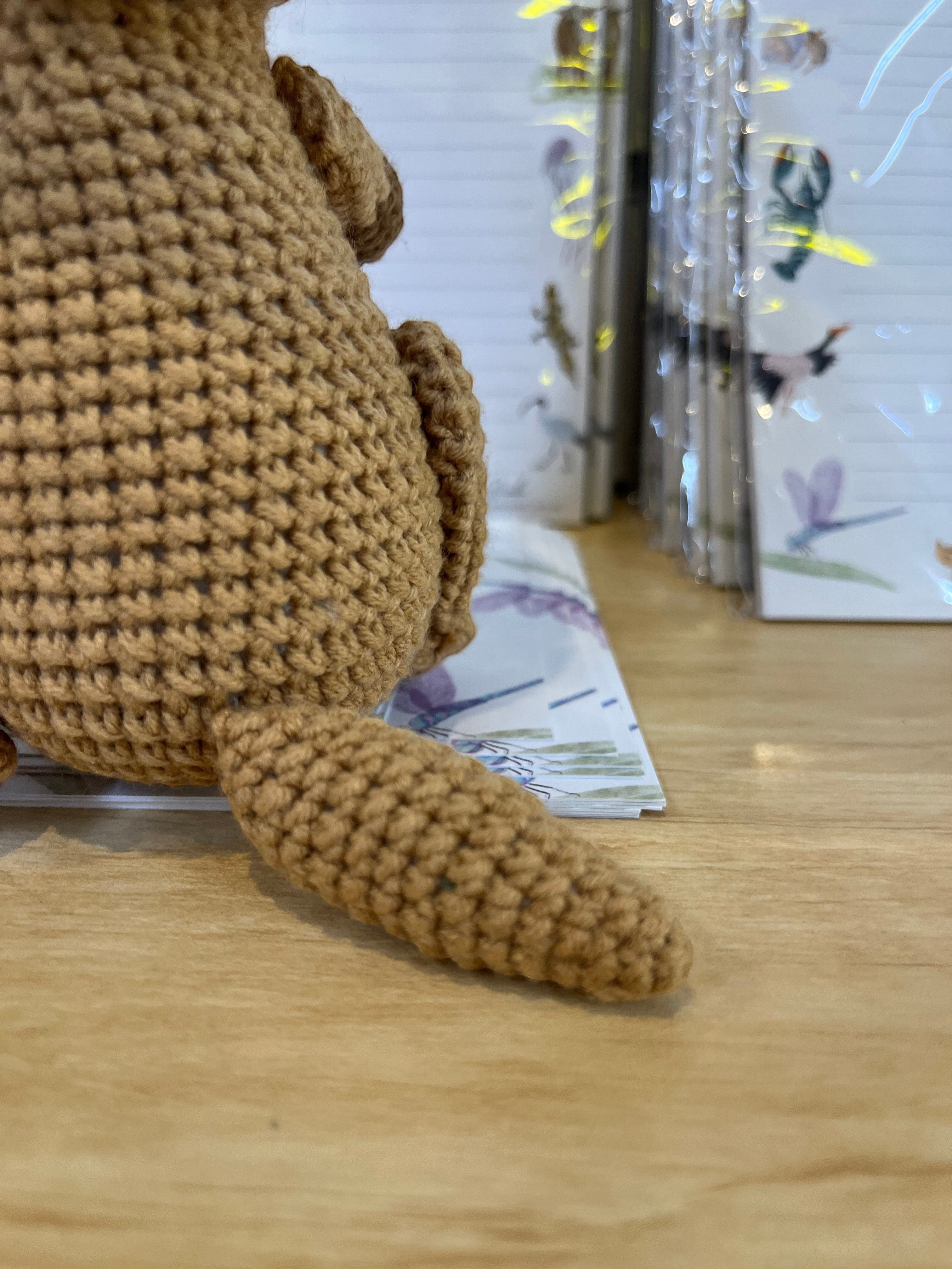 Suzie's Sunshine Dolls Kirsty the Kangaroo handmade brown yarn crochet doll with joey in pouch