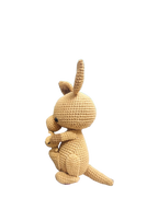 Suzie's Sunshine Dolls Kirsty the Kangaroo crochet toy with joey in pouch, tan yarn, handmade, 22-25cm