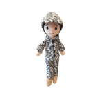 Suzie's Sunshine Dolls Navy doll in crocheted camouflage uniform with black buttons and cap. Approx. 28-30cm tall.