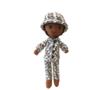 Suzie's Sunshine Dolls Navy doll in camouflage uniform and hat, crocheted from yarn. Approx. 28-30cm tall.