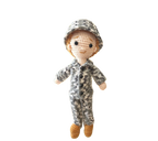 Suzie's Sunshine Dolls Navy doll in camouflage uniform and cap, crocheted with yarn. Approx. 28-30cm tall.