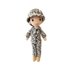 Suzie's Sunshine Dolls Navy doll in camouflage uniform and cap, crocheted from yarn. Approx. 28-30cm tall.