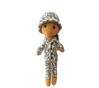 Suzie's Sunshine Dolls Navy doll in camouflage uniform and helmet, crocheted from yarn. Approx. 28-30cm tall.
