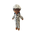 Suzie's Sunshine Dolls Navy doll in camouflage uniform and cap, crocheted with yarn. Approx. 28-30cm tall.