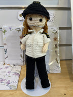 Suzie's Sunshine Dolls handmade crocheted pilot doll in uniform with hat, approx. 28-30cm tall.
