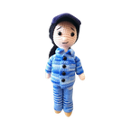 Suzie's Sunshine Dolls RAAF Personnel doll in blue camouflage uniform with matching cap, handmade from soft yarn.