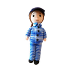 Suzie's Sunshine Dolls RAAF Personnel doll in blue camouflage uniform with cap. Hand-crocheted yarn.