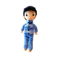 Suzie's Sunshine Dolls RAAF Personnel doll in blue camouflage uniform with cap, handmade from yarn.