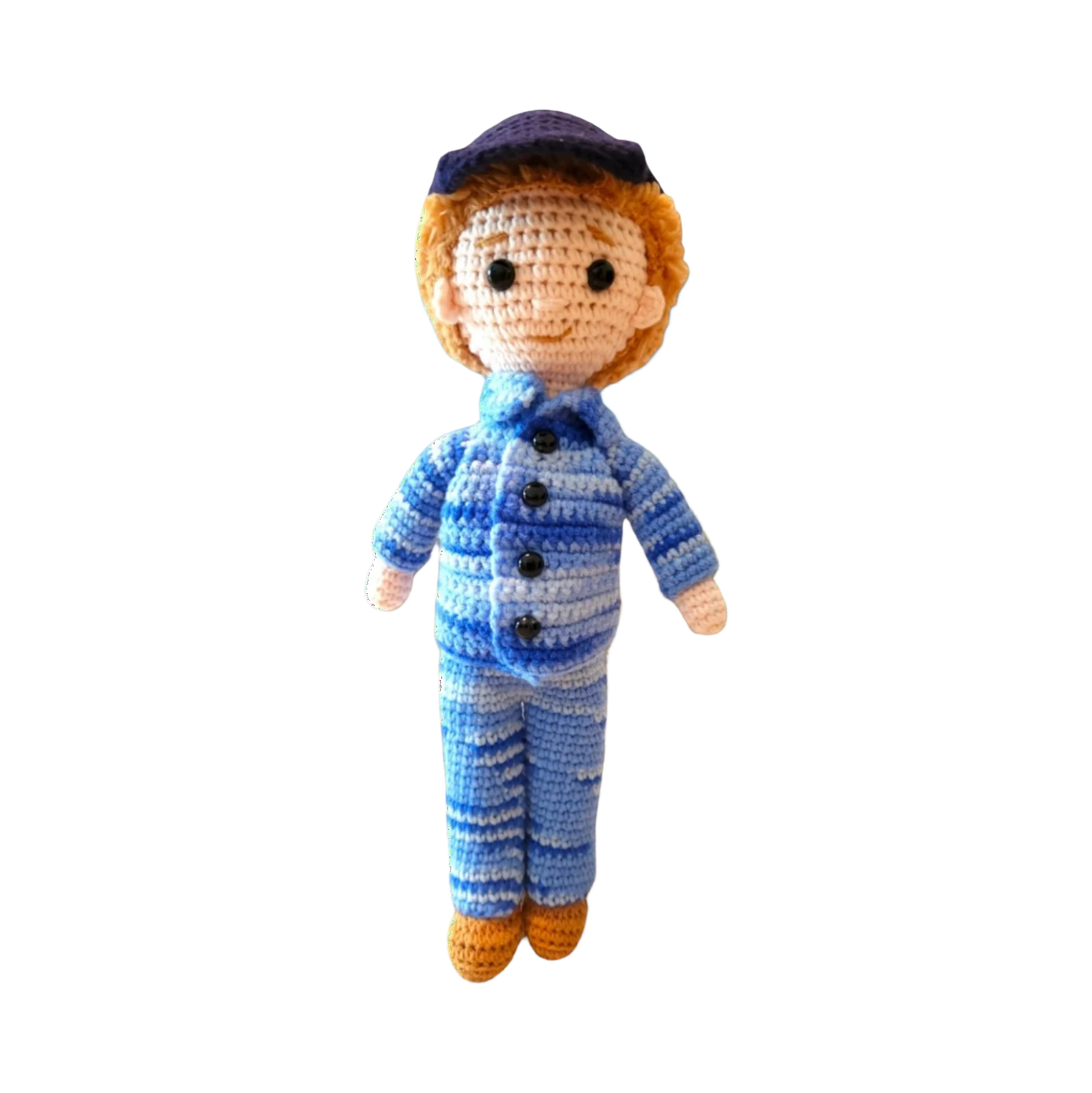 Suzie's Sunshine Dolls RAAF Personnel doll in blue camouflage uniform with cap. Handmade crochet yarn.