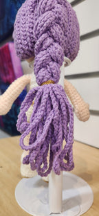 Suzie's Sunshine Dolls Rumi K-Pop Demon Hunter amigurumi doll with purple braided hair and gold accent.