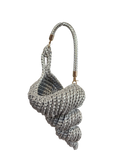 Suzie's Sunshine Dolls silver-grey textured seashell handbag accessory with coiled design and braided strap.