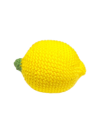 Suzie's Sunshine Dolls yellow crocheted lemon with green stem, perfect for play kitchens.